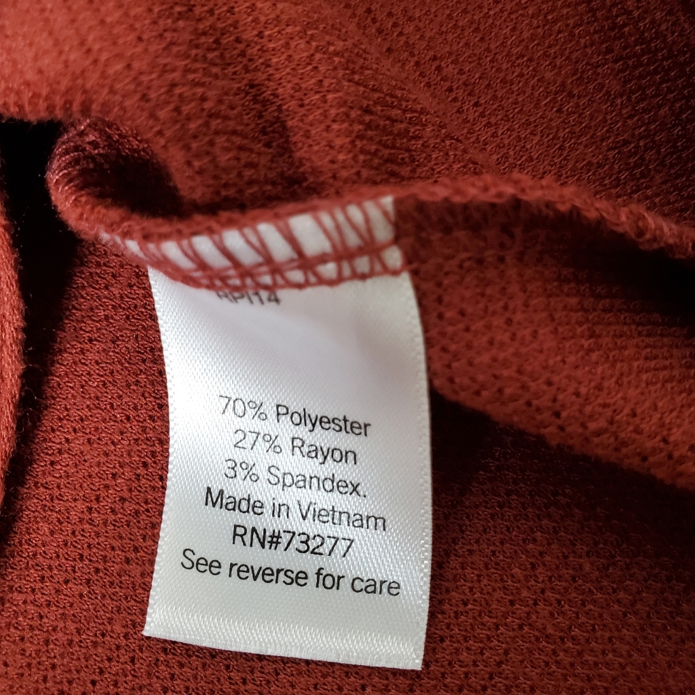 Nine West ribbed pleated long sleeves top, small, rust/ brown - Picture 7 of 8